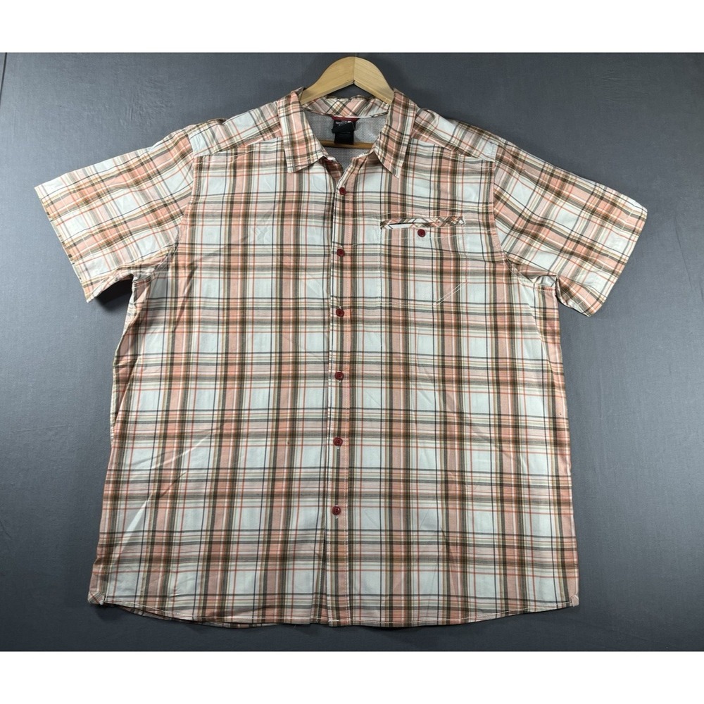 The North Face Button Up Shirt Mens 2XL XXL Orange Plaid Short Sleeve